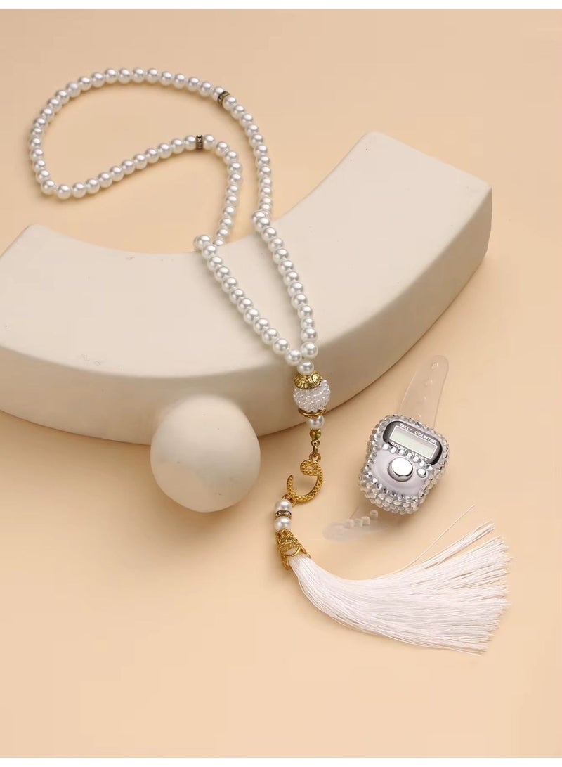 Prayer beads set with electronic counter - elegant design inside a gift box (white) - Image 3